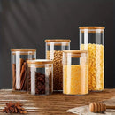 Kit 5 Potes de Vidro com Tampa de Bambu 650ml a 1750ml Casa Forte