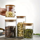 Kit 5 Potes de Vidro com Tampa de Bambu 650ml a 1750ml Casa Forte