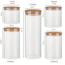 Kit 5 Potes de Vidro com Tampa de Bambu 650ml a 1750ml Casa Forte