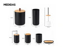 Kit Banheiro 6 Peças Elegance Preto com Detalhes em Bambu