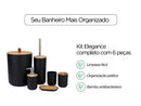 Kit Banheiro 6 Peças Elegance Preto com Detalhes em Bambu